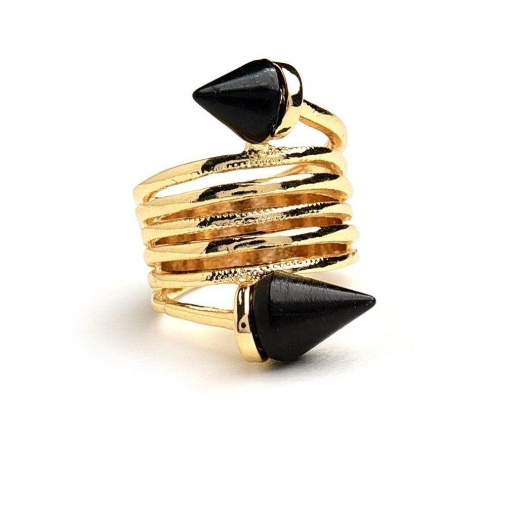 Stone Tip Coil Ring - Black